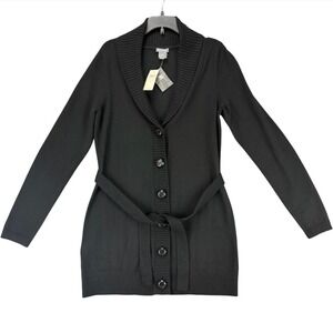 NEW Ann Taylor Merino Wool Blend Cardigan Women's Small Black Belted Long Sleeve